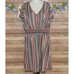 Shein Curve 4XL Geo Tribal Print Elastic Waist Shirt Dress Knee Length Summer